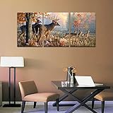 CrmaOArt - 3パネル動物の壁アート - 秋の森には多くの鹿がいる - キャンバスアートホームデコレーション - 30x40cm