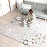 【SGS認証】popomi XPE 赤ちゃん プレイマット 超軽量 リバーシブル 収納バッグ 生活防水 折りたたみ 滑り止め加工 5層構造 屋外使用可 ベビープレイマット ベビーマット 出産お祝い プレイマット (三角＆アルファベット, 155×180×1cm)