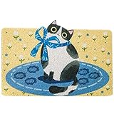 ｍｏｎｇｄｏｄｏ 玄関マット 屋外 おしゃれ かわいい ねこ 屋外マット 汚れ落としマット PVC ビニール 猫柄 オシャレ インテリア カラー 屋外兼用 洗える ウォッシャブル 滑り止め付き 雨 雪 60*90cm フロアマット 業務用 家庭用