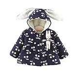 Pojour ベビー服 子供服 女の子コート 冬 防寒 裏毛 かわいいチェリー印刷ジャケット おしゃれフード付きコート 厚手 暖かい 綿 ベビールームウェア 普段着 カジュアル 旅行 記念日 プレゼン