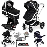 i-Safe System + iSOFIX Base - Black Trio Travel System Pram & Luxury Stroller 3 in 1 Complete With C