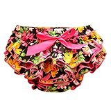 Sasairy ベビー ブルマ ぱんつ ベビー ブルマ お花ヘアバンドセット かわいい　夏 秋 綿　3段フリフリブルマ　見せパンツ ブルマ オーバーパンツ 子供 トレーニングパンツ　プリント×レッド