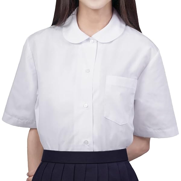 Amazon | ショールブラウス 制服 半袖 丸襟 抗菌防臭 ノーアイロン 白