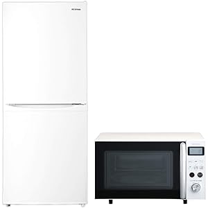 【2点セット買い】アイリスオーヤマ 冷蔵庫142L + 全国対応オーブンレンジ15L ホワイト