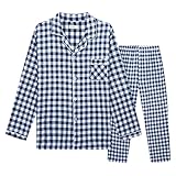 Mllelune パジャマ ルームウェア ガーゼ チェック柄 レディース メンズ フラワーラペル 部屋着 長袖 綿100 上下セット 吸汗