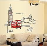 BIBITIME British Style London Wall Decal Sticker Big Ben Tower Bridge Bus Street Lights Nursery Kids