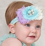 ☆トリプルシャビーローズとラインストーンのヘアバンド☆ラベンダー、アクア＆アイボリー