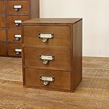 日本製 木製 3段ミニチェスト アンティーク金具 引き出し 小物入れ (ダークブラウン)