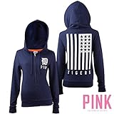 Victoria 's SecretピンクDetroit Tigers BlingスパンコールFlag Zip Up Hoodie NavyブルーSmall