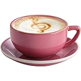 ボーンチャイナ コーヒーカップとソーサーセット 10.8オンス 磁器ティーカップ ホワイトセラミックラテマグ カフェモカと紅茶 (オートミール) (Color : Pink)