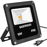 Warmoon Outdoor LED Flood Light, 10W Warm White 3200K Waterproof Security Lights with US 3-Plug for 