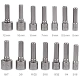 Merssavo 14PcパワーナットドライバドリルビットセットSAEメトリックソケットレンチネジ1/4 "六角シャンク