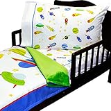 RoomCraft Blast Off 3pc Toddler Bedding Set Outer Space Rocket Ships Blanket Sheet and Pillowcase Se