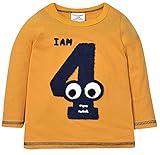 Plus Nao(プラスナオ) 子供用カットソー トップス Tシャツ ロンT 長袖 シンプル ラウンドネック 動物 ベビー キッズ 子供服 男の子 男児 5T イエロー【ナンバー】