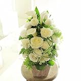 [KY155]供花アレンジメント　G&W Basket（グリーン・白系）＜　法事　法要　四十九日　命日　お彼岸　初盆　お盆　お供え花に　＞
