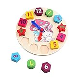Sealive Wooden Clock Blocks Toys Children's Educational Toy with Cartoon Pattern Digital Geometry Cl
