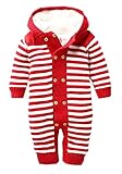 (コ-ランド) Co-land ベビー服 あったか ロンパース 赤ちゃん カバーオール 新生児 長袖 ボーダー柄 秋冬着 ニット 男の子 女の子 もこもこ 出産祝い レッド S