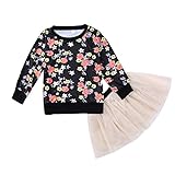 Cutelove　Tシャツ＋スカート2点セット　ラウンドネック　花柄　レース　ドレス　長袖　ロングスリーブ　女の子　ベビー　ガールズ　赤ちゃん　幼児　秋　可愛い　素敵　カジュアル　普段着　素敵　韓国　