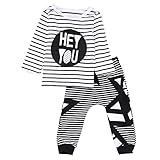 Domybestベビー服　子供服　Tシャツ & パンツ 上下 2点セット　長袖　ストライプ柄　英字プリント　ルームウェア　パジャマ　男の子　女の子　春　秋　セットアップ 普段着　カジュアル (70（身