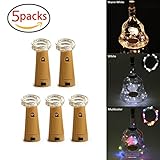 LEDライト おしゃれ ストリングスライト ワインボトルライト コルク型 防水 電池式 ナイトライト クリスマス 結婚式 パーティー DIY 気分転換 デコレーション 電子内蔵 5個セット 虹色