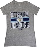 CCM NHL PITTSBURGH PENGUINSレディースヴィンテージグレー杢VネックTシャツ L グレイ