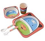 Greencherry 可愛い動物の食器　エコ竹繊維製品 天然竹の子供食器 子供食器セット ベビー竹食器セット 安全な竹の繊維 子供食器皿マグカップ 食糧ボールフォーク、スプーン 動物園　子供ベビープ