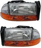 EVAN FISCHER ヘッドライトセット 1997-2004 Dodge Dakota 1998-2003 Durango 左ドライバーと右助手席側ハロゲン電球付き