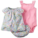 カーターズ Carter's ロンパース ボディスーツ ノースリーブ ＆ トップス 半袖 ＆オムツカバー 綿100% 豪華3点セット 3-Piece Bodysuit & Diaper Cover S