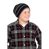 キッズ・子供用 ストライプ ニット帽 スラウチハット ビーニー ニットキャップ 冬 防寒 (ワンサイズ) (ブラック/グレー)