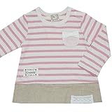 2016年 秋冬 UZULAND ウズランド ジャガードボーダー ポケットリボン 裾切替 長袖Ｔシャツ ピンク◇95cm