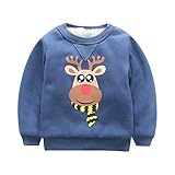 PANCY 子供服 秋冬 長袖 トレーナー 厚手 裏起毛 男の子 女の子 可愛い トナカイ プリント(120cm,ダークブルー)