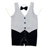 ベビー 子供服 カバーオール 半袖 フォーマル ロンパース スーツ 蝶ネクタイ ベスト ジレ グレー 80cm 20562206GY80