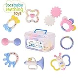 Hosim かわいい歯おもちゃの、9 bpa の無料自然オーガニックベル赤ちゃん、赤ちゃんのガムのおもちゃ、子供の歯茎のおもちゃ-なだめる、ソフト、耐久性と冷凍安全、赤ちゃんのおしゃぶりのおもちゃセッ