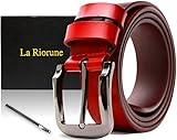 Riorune メンズ ベルト 本革 レザー カジュアル ビジネス (レッド)