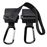 ベビーカー フック 金属 アルミ マルチフック 荷物かけるフック 自転車 バッグ 収納 に 2個セット 黑 (1つのリストストラップ付き)