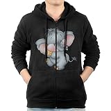 男 ジャケット ファスナー スウェットシャツ パーカー 象 ゾウ スタイリッシュ フード付き プルオーバー カジュアル クール Black XXL