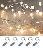 イルミネーション LED ライト ワイヤーライト 電飾 電池 式 クリスマス ツリー 飾り　MANATSULIFE (1.5M(15LED)Ｘ5 セット, ウォームホワイト)