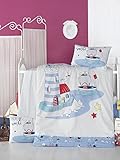 lamodahome 5 pcsベビーキュートな海ボートブルー口ひげ灯台鳥キャプテン幼児用コットン寝具コットン布団セット、トルコ100 %コットンNursery [ withコットンキルト/掛け布団]