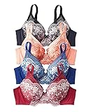 [ニッセン] ブラジャー 花柄刺しゅうフルカップブラジャー４枚組 4枚組(エレガントカラー) G80