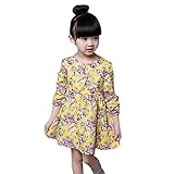 BOBORA　韓国風　女の子　花柄ワンピース　長袖　イエロー＆ブルー　綿　春夏　子供服　140　6－7歳