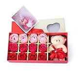Yobansa 造花 フレグランス 石鹸の花　枯れない花 クマ付き 綺麗な花束 ソープフラワー ローズフラワー 贈り物 母の日 誕生日 バレンタインデー 結婚 お祝い (レッドトリコロール)