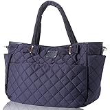 【 おしゃれ ママ の マザーズバッグ 】 軽量 大容量 多機能 豊富なポケット キルティング仕様 レディース トートバッグ (ネイビー)