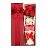 クリエイティブRomantic Flower Bouquet 3香りつきバラBath Soapギフトボックスwith Cute Teddy Bear誕生日Best記念日誕生日母の日バレンタインPres