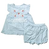 《初夏盛夏対応》(日本製) Pample Mousse(パンプルムース) 先染80ローンストライプいちご刺繍フリル袖ミルキースーツ 80cm /SA NO.DP-72456