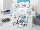 lamodahome 5 pcs赤ちゃんかわいい私の自転車鳥ファームPlaying BearカジュアルブルーHappy幼児用コットン寝具コットン布団セット、トルコ100 %コットンNursery [ 