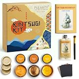 Plearty 金継ぎ補修キット ゴールド 食品安全 60g メタリックゴールドマイカパウダー 15ページブックレット 50ml エポキシ樹脂 補修キット DIY 工作キット 大人用 陶器補修