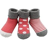 赤ちゃん ベビー 新生児 可愛いソックス 靴下 柔らかい靴下 秋冬　お祝い 出 産 祝い 保温ソックス 3足 (M, ピンク)