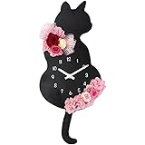 Lulu's ルルズ クロネコ花時計 ピンク 振り子 掛け時計 ねこ ネコ 猫 雑貨 キャット プリザーブドフラワー サイズ:W172XD45xH400mm クロネコ花時計ピンク Lulu's-0639
