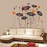 Pop Decors Lotus with Black/Red Fish Beautiful Wall Stickers for Kids Rooms [並行輸入品]