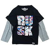 RUSK(ラスク) 天竺RUSKカモロゴPtレイヤード長袖Tシャツ 130cm/BLACK NO.P-3511-03